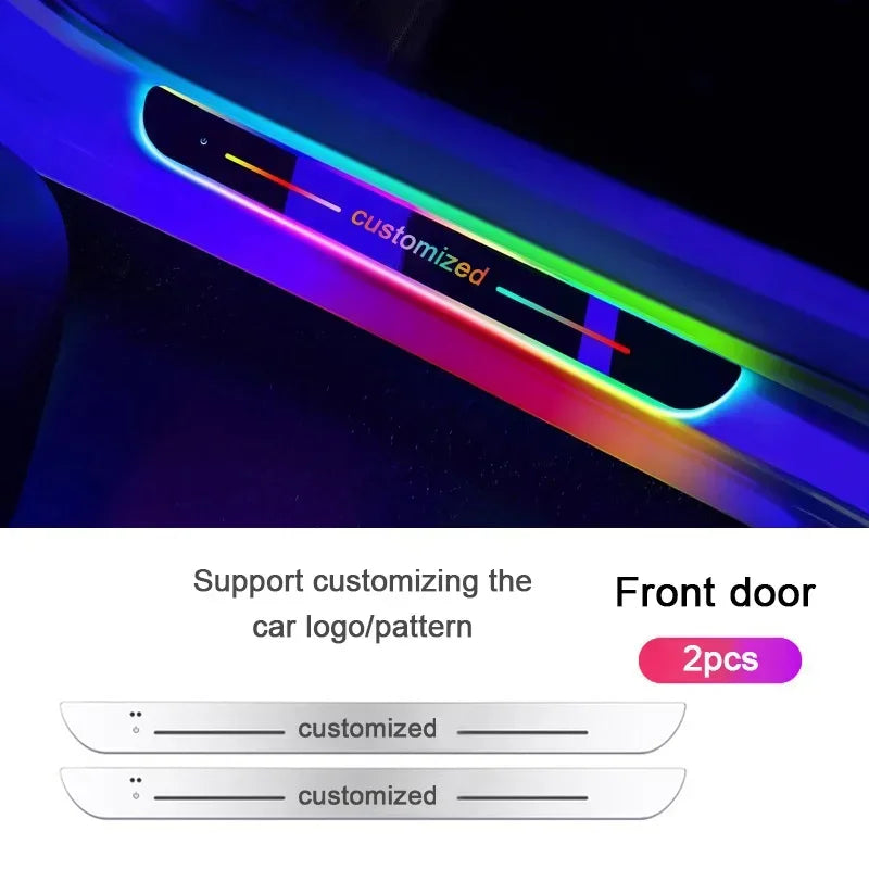 New Customized Car Door Threshold Sill Strip Light Logo Lamp Free Wiring LED RGB Welcome Scuff Plate Decorative Pedal Light