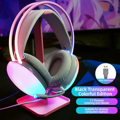 AULA S505 Esports Gaming Headphones Computer USB Wired Headset RGB Cool Light Effect Headband Transparent Earphone for PC Laptop