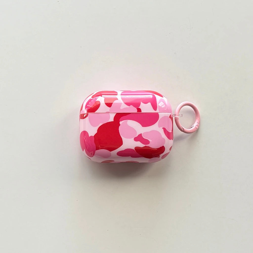 Personality Stylish Color Collision Camouflage Pattern With Hook Earphone Case Cover for AirPods 1 or 2 3 4 5 Pro 2 Pro 3