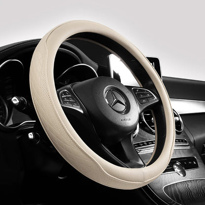Napa Leather Perforated Patchwork Car Steering Wheel Cover, Non-slip, Breathable, Universal 15 Inch (Approx. 38cm)