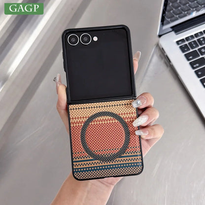 Business Color Blocking PU Leather for Magsafe Case For Samsung Galaxy Z Flip 8 7 FE 6 5 4 3 Magnetic Shockproof Hard PC Cover