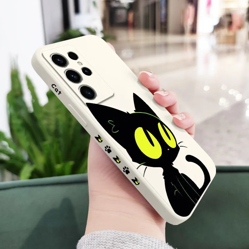 Fluorescent Cat Phone Case For Samsung Galaxy S25 S24 S23 S22 S21 S20 Ultra FE S10 S10E Plus Note 20 Ultra Silicone Cover