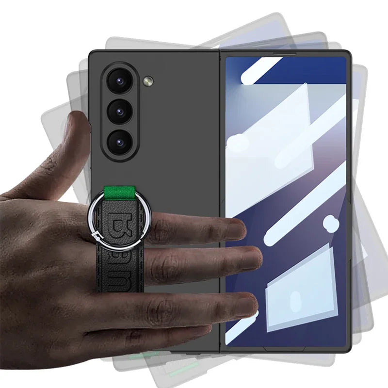 Elastic Wrist Strap Ring Protective Phone Case for Samsung Galaxy Z Fold 7 6 Fold7 Fold6 Shockproof Cover