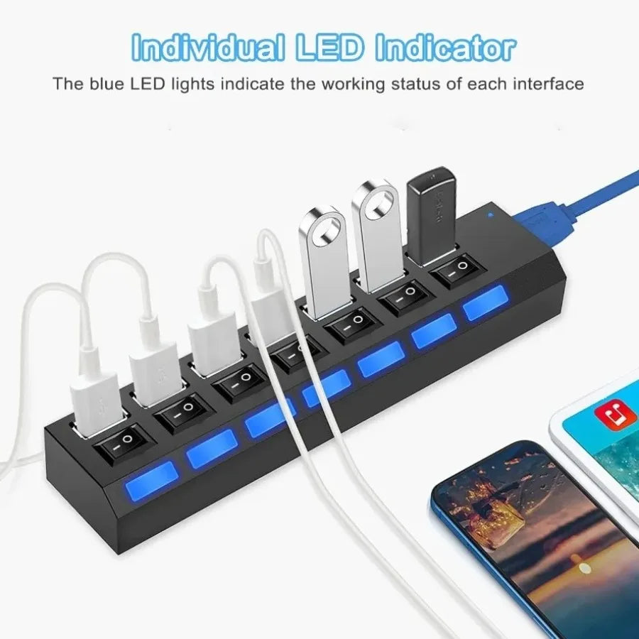 USB 3.0 2.0 Hub High Speed 4/7 Ports Multi USB Splitter USB Adapter Expander for Desktop PC Laptop Adapter with Switch Cable