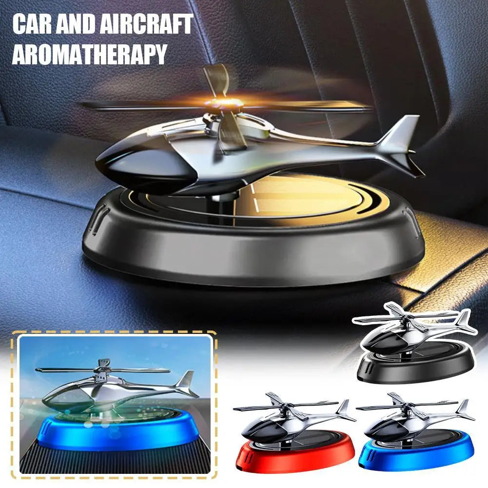 Solar Powered Rotation Helicopter Solar Aromatherapy Car Air Freshener Alloy+ABS Wooden Fragrance Auto Aroma Diffuser