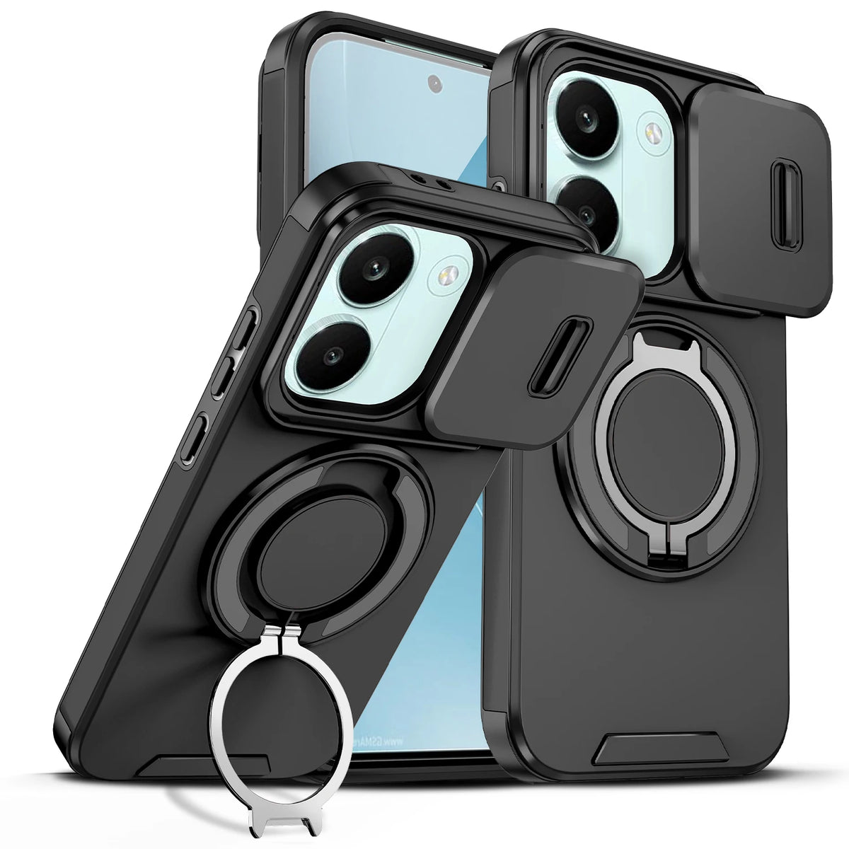 Sliding Camera Lens Protection Armor Phone Case For Xiaomi Poco X8 Pro 5G 360°Rotate Ring Holder Kickstand Shockproof Back Cover