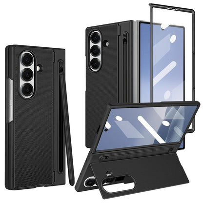 Hard PC Back Cover Phone Case for Galaxy Z Fold 7/6 with Touch Pen Included Kickstand Holder Phone Case with Screen Glass Film
