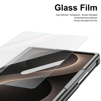 Leather Skin Tempered Glass Hinge Case for Samsung Galaxy Z Fold 8 7 6 5 4 3 Fold8 Ultra Fold7 Fold6 Fold5 Fold4 Fold3 Cover