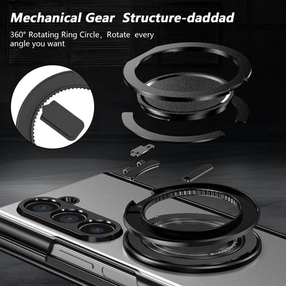 Aluminum Alloy Back Cover Phone Case for Samsung Galaxy Z Fold 8 Ultra 7/6/5/4 with 360° Rotating Ring Kickstand,Hinge Protector