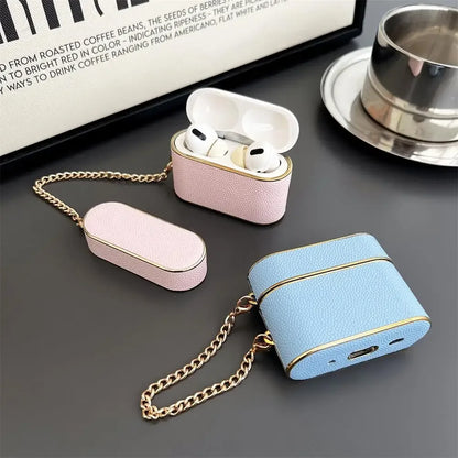 Bucket Bag Earphone Case for Apple Airpods 1/2/3Pro2 High Quality Electroplated Leather Soft Case with Pendant Chain Fashionable