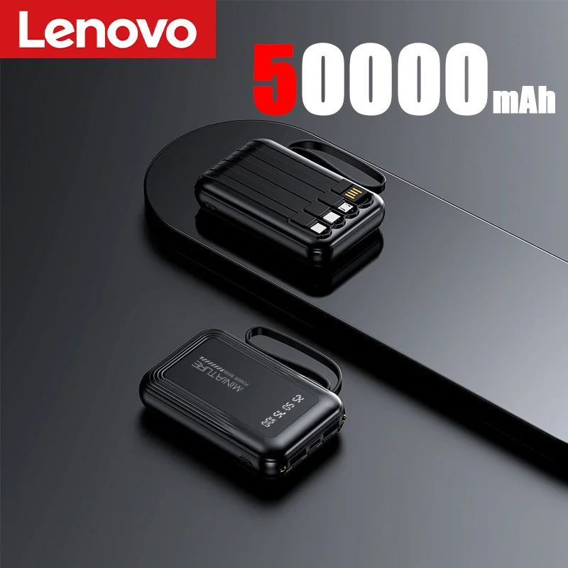 Lenovo Mini 500000mah Powerbank Super Fast Charging Led Digital Display 4 In 1 Built In Cables Power Bank For Iphone Samsung