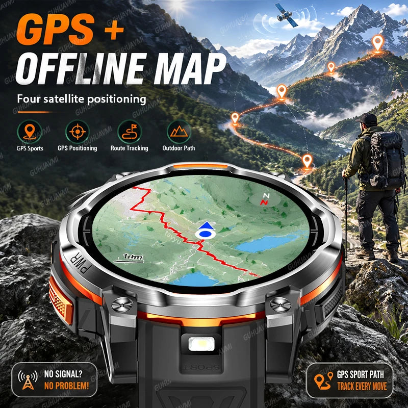 1200mAh Massive Power Outdoor GPS Smart Watch Offline Map 1.43“ HD Screen IPX8 Waterproof Compass Military 107+Sports Watch Men