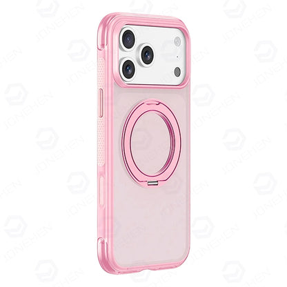For Magsafe Anti-knock Airbag Matte Translucent Case For iPhone 16 17 18 Pro Max Rotate Magnetic Bracket Shockproof Armor Cover