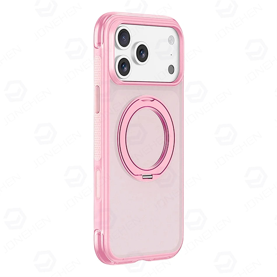For Magsafe Anti-knock Airbag Matte Translucent Case For iPhone 16 17 18 Pro Max Rotate Magnetic Bracket Shockproof Armor Cover