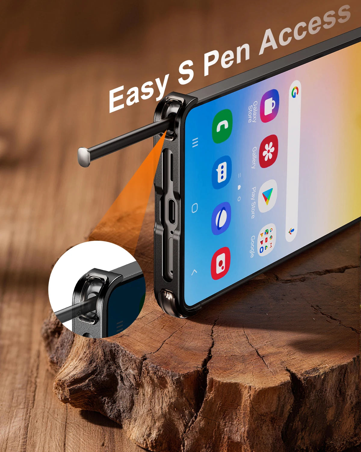 Eary for Samsung Galaxy S26 Ultra Wooden Case With 360°Rotating Magnetic Stand Frameless Unique Wood Phone Cover Drop Protection