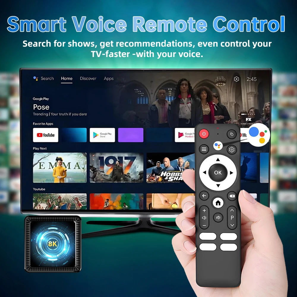 2026 Android 16 Q19 8K Smart TV Box Ram 4GB 8GB Rom 128GB 256GB Google Assistant Bluetooth 6.0 Wifi6 Streaming Media Player Fast