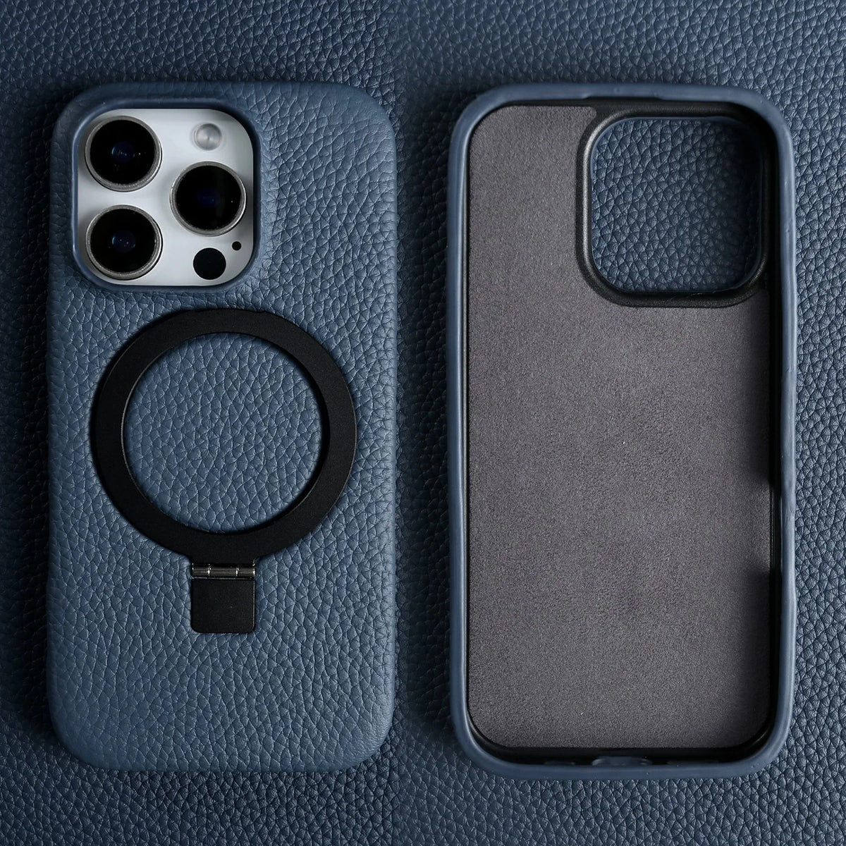 Magnet Ring Stand Phone Case For iPhone 16 Pro Max 16e 15 13 14 12 11pro Cover Genuine Leather Case Magnetic Back Cover Cases