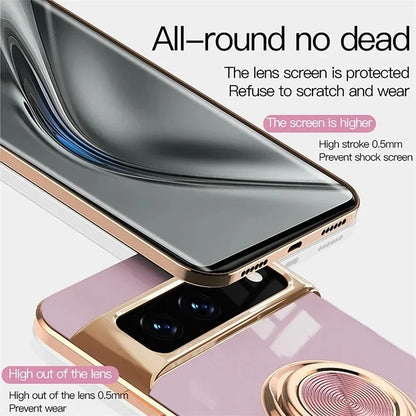Stylish Plating Soft Silicon Shockproof Case for Google Pixel 10 9 8 7 Pro XL 9A 8A 7A Car Magnetic Ring Bracket Protect Cover