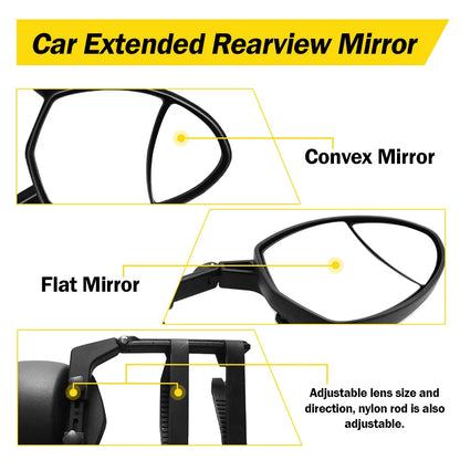 Caravan Trailer Towing Mirror Extension Tow Mirror Adjustable Strap Convex Side Rear View Mirrors Universal