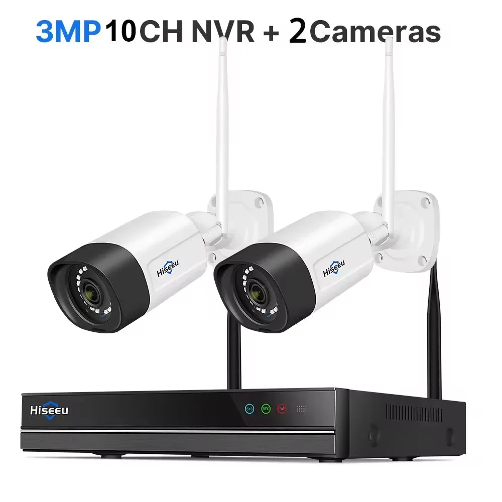 Hiseeu 5MP Wifi Surveillance Camera System Color Night Vision P2P Wireless Street Security CCTV Camera Kit 10CH Wireless NVR Set