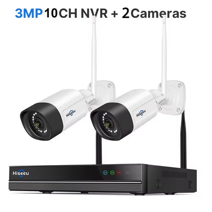 Hiseeu 5MP Wifi Surveillance Camera System Color Night Vision P2P Wireless Street Security CCTV Camera Kit 10CH Wireless NVR Set