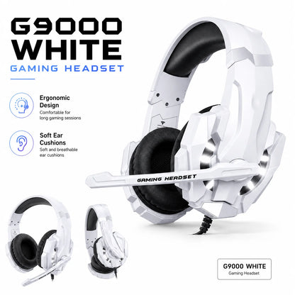 Gaming Headset G9000 Wired Over Ear Headphones White RGB LED with Mic Stereo Bass for PC PS4 PS5 Xbox Switch Gaming