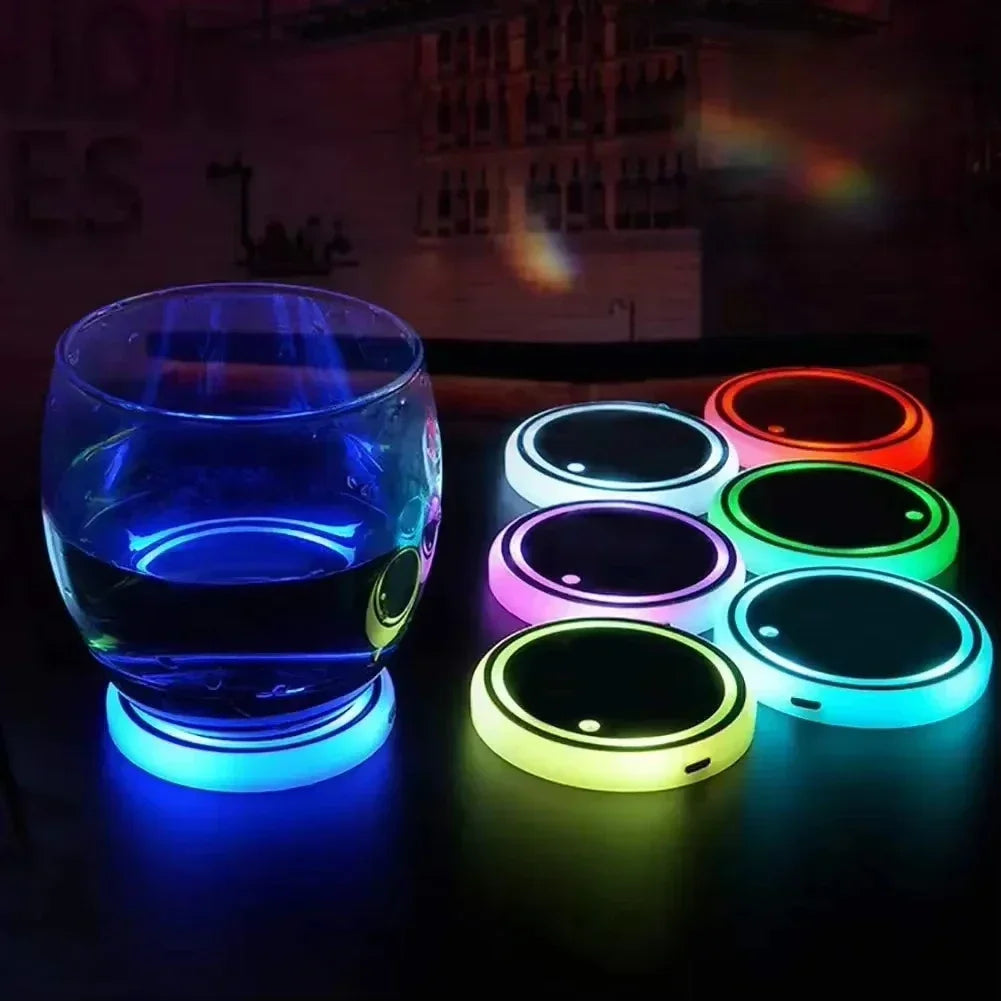 New LED Cup Holder Lights Car Rechargeable 3 Modes 7 Color Changing Light Up Cup Holder Insert Coasters Car Decor Accessories
