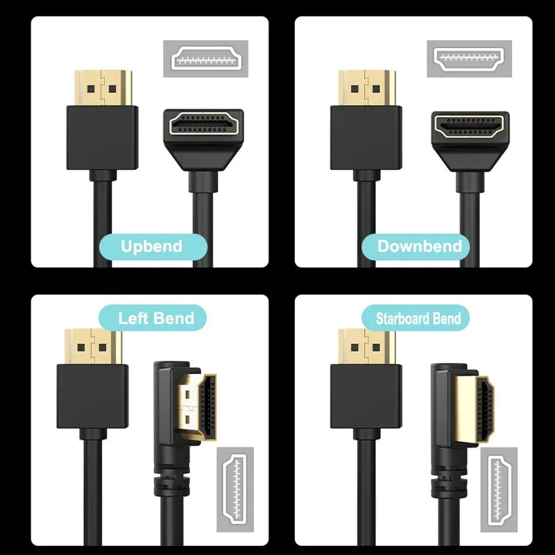 90 Degree HDMI 2.0 Cable - Graphene Enhanced for Space-Saving Installations | 4K, 3D & High Refresh Rate Aux Cable  Hdmi Cable