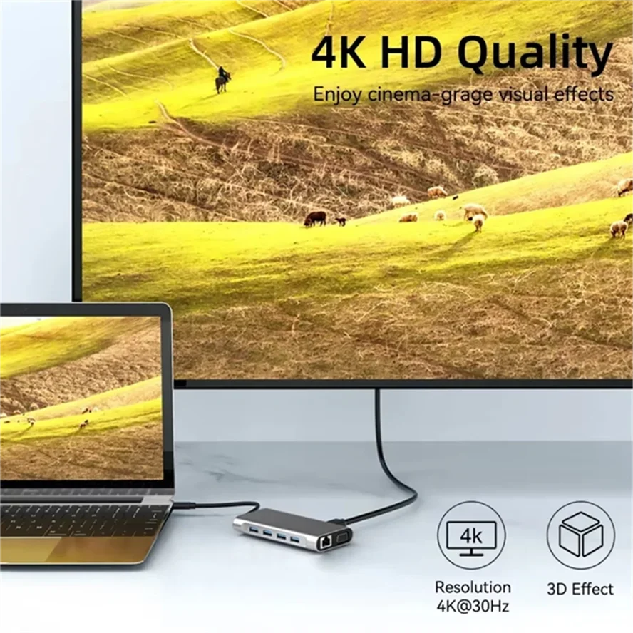 11-in-1 4K USB C 3.0 HUB Type C to HDMI-compatible USB 3.0 Adapter Type C HUB Dock PD 87W USB-C Splitter for MacBook Pro Air