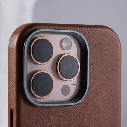 Luxury Business Retro Leather Magnetic Case For iPhone 17 Pro Max 16 Plus 15 14 13 MagSafe Alloy Lens Wireless Charging Cover