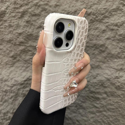 For iPhone 17 Pro Max 16 E 13 14 Plus 11 12 15 Pro Max XR X XS Luxury Crocodile Grain Leather Gradient Hard PC Shockproof Case