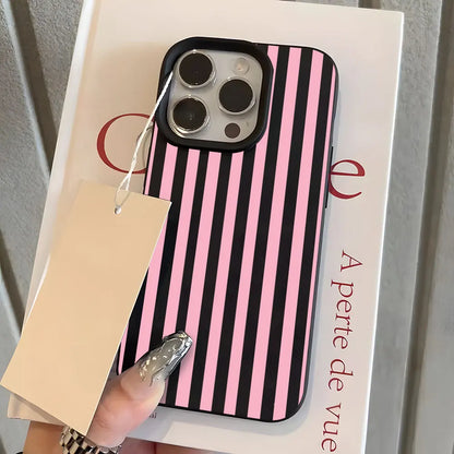 Colorful Stripe Pattern Lychee Soft Phone Case For iPhone 17 16 15 14 13 12 11 Pro Max 15 Plus 17 Air X Xs XR Silicone Cover