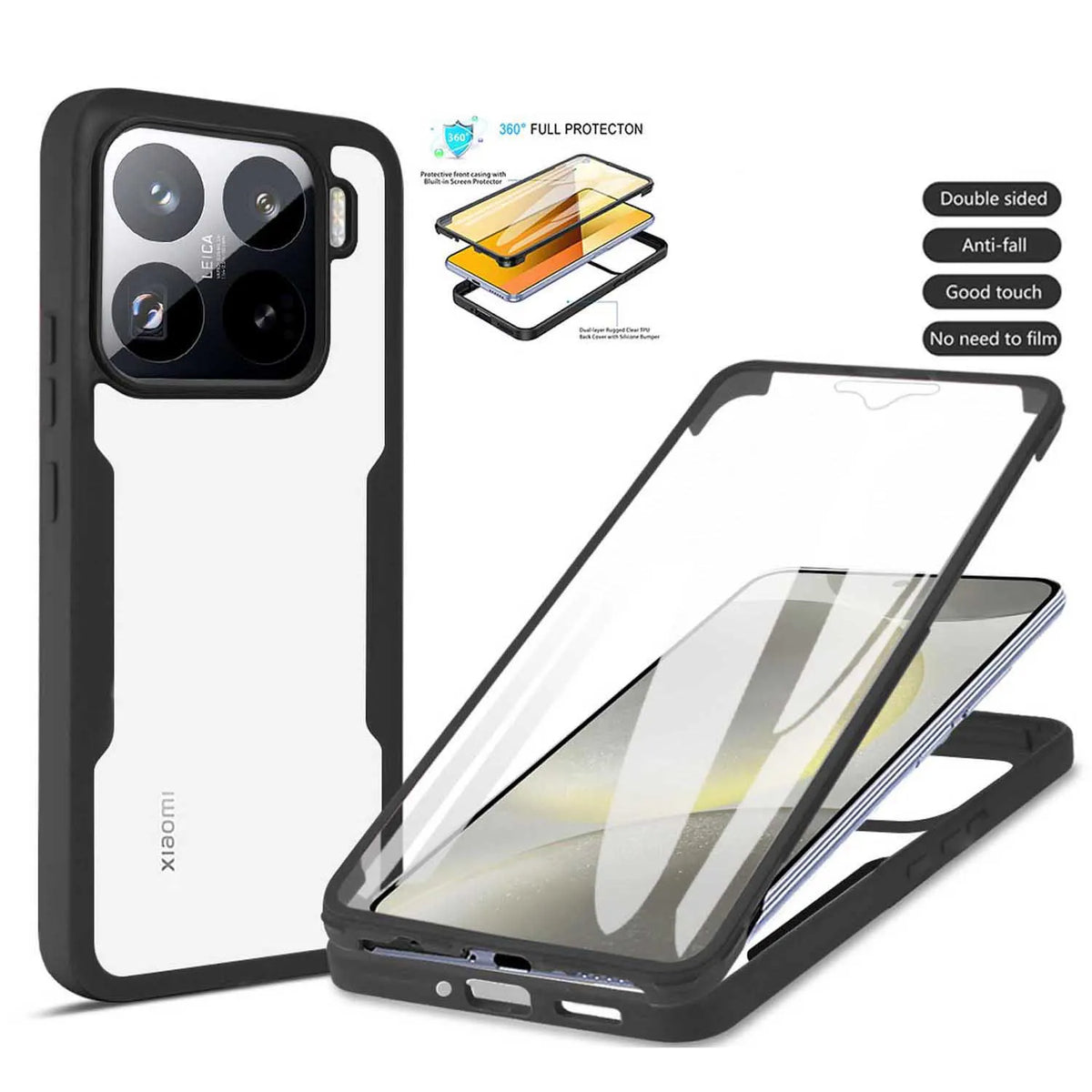 For Xiaomi 15T 14T 13T Pro Anti Fall 360 Fully Wrapped Phone Case For Xiaomi 17 Pro Max 15Pro 14 15 Ultra Transparent Phone Case