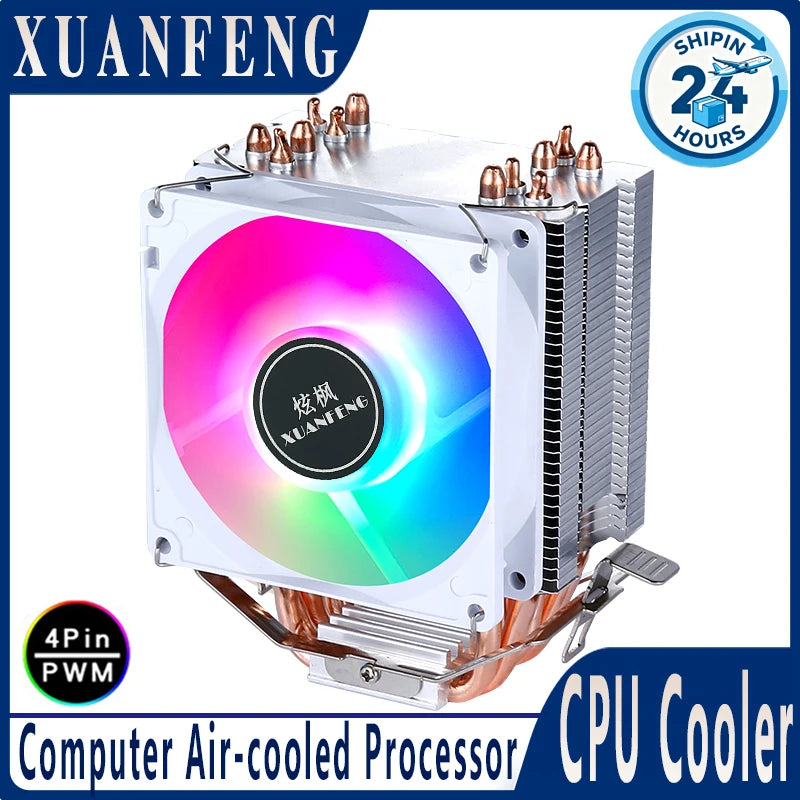 XUANFENG 2/4/6 Heat Pipe Cooler CPU Fan 90mm Air-Cooled Processor Compatible LGA2011-3 X79 X99 E5 2066 115x 1200 1700 I5 AM4 AM5
