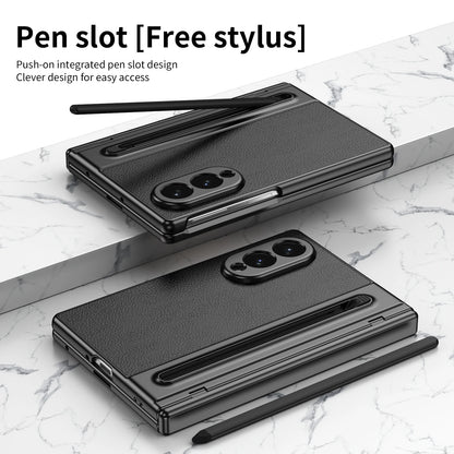 Leather Skin Tempered Glass Hinge Case for Samsung Galaxy Z Fold 8 7 6 5 4 3 Fold8 Ultra Fold7 Fold6 Fold5 Fold4 Fold3 Cover