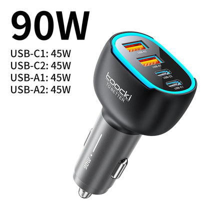 Toocki 120W Mini Car Charger Qi2.2 45W Max USB C PD PPS QC Fast Charging LED Light Zinc Alloy Phone Charger for iPhone17 Samsung