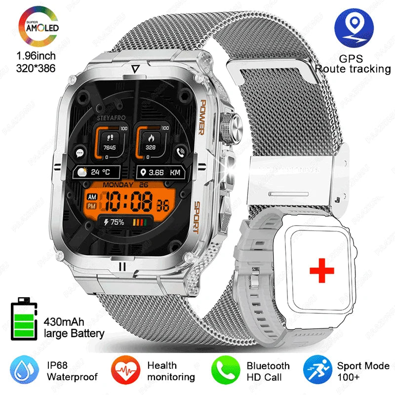 Smartwatch 3ATM Waterproof 1.96''HD Screen BT Call Health Monitor Flashlight 880MAH Battery Sports Smart Watch For Android iOS