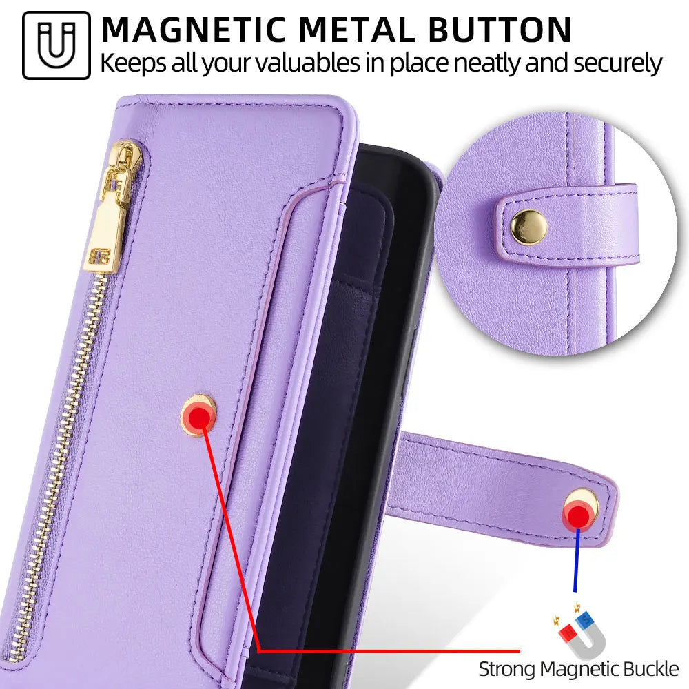 Zipper Wallet Phone Case for Samsung Galaxy A17 A07 A56 A36 A26 A16 Galaxy S25 Ultra Samsung S25 FE Plus S25Edge Phone Bag Strap