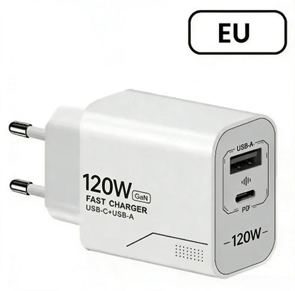 120W GaN USB C Charger 2-Port Fast Charging Phone Charger Power Adapter For iPhone Samsung Xiaomi Type C US Plug Wall Charger
