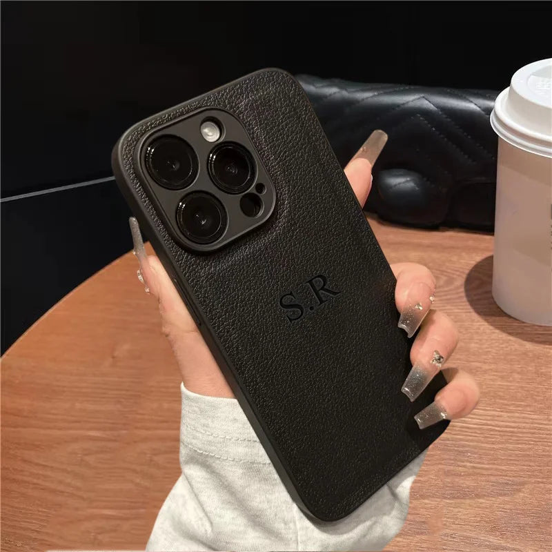 Personalize Customize DIY Initial Name Leather Soft Case For iPhone 16 15 14 Pro Max 11 12 13 X S XR 7 8 Plus  Protective Cover