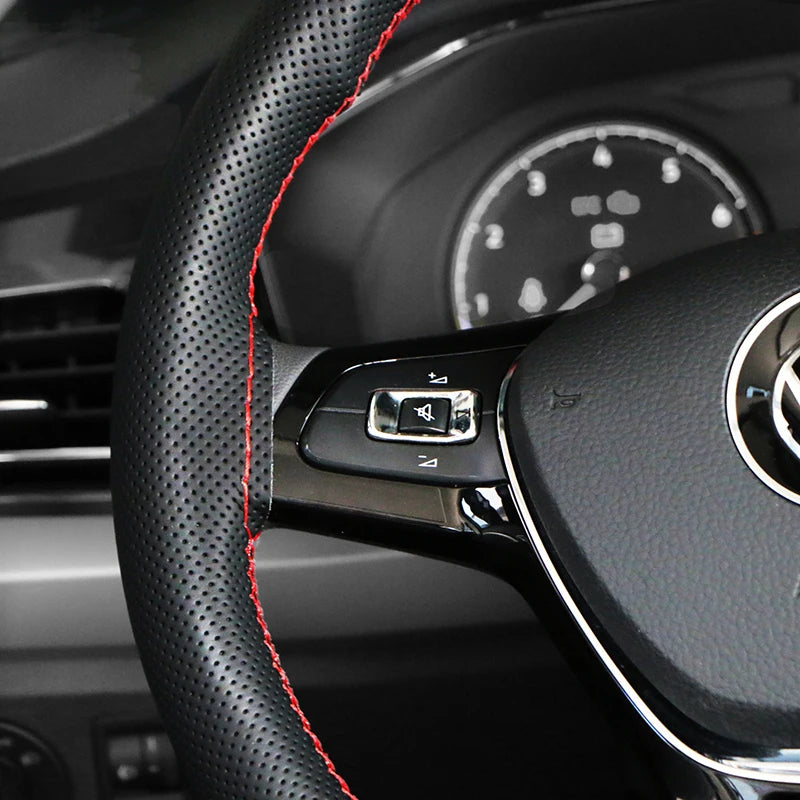 Universal 38cm Hand-Sewn Car Steering Wheel Cover Microfiber Leather Soft Wear-Resistant with Needles Thread Steering Wheel Skin