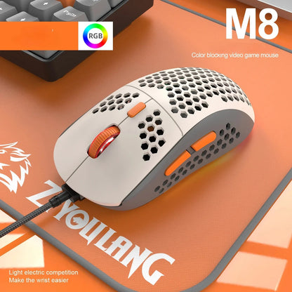 Free Wolf M8 Optical Adjustable RGB Gaming Mouse Customized PC Notebook Wired Macro Colorblocking Lightweight E-sports Ergonomic