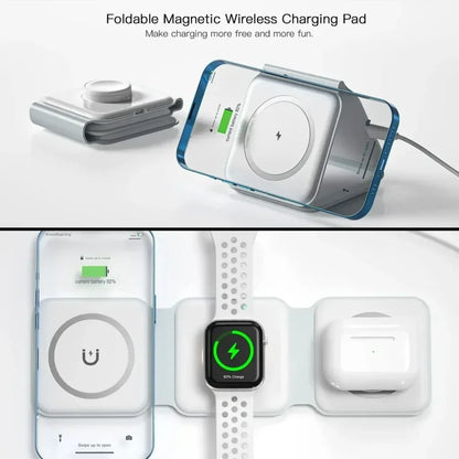 3 in 1 Magnetic Wireless Charger Fast Charging Dock Station Portable Foldable Stand Trip Charger For iPhone Apple Watch AirPods