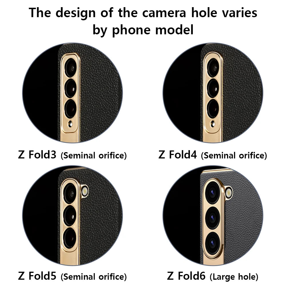Leather Flip Case for Samsung Galaxy Z Fold 7 6 5 4 3 8 Fold8 ULtra Fold7 Plating Magnetic Hinge Stand Cover with Mirror Film