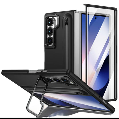 Metal Lens Holder Phone Cover For Samsung Galaxy Z Fold 7 6 5 Z Fold7 Fold6 Case With Screen Glass S Pen Slot Shockproof Cases
