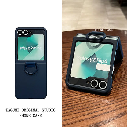 Liquid Silicone Original Ring Bracket Case for Samsung Galaxy Zflip 7FE Z Flip 5 6 7 8 Screen Glass Film 2in1 Shockproof Cover
