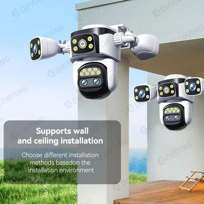 20MP 10X Optical Zoom WiFi6 Outdoor Security Cam Four Lens Three Screens Auto Tracking 6K Dual Len Waterproof WiFi CCTV Cam 10K