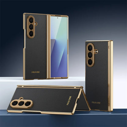 Leather Electroplated Frame Hinge Protect Case For Samsung Galaxy Z Fold 8Ultra 8 7 6 5 4 3 Screen Protect Film Shockproof Cover