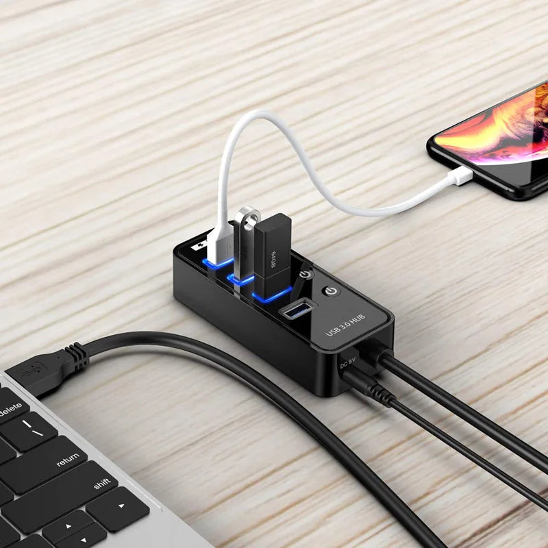 USB HUB 3.0 4 Port Smart Phone Charger Multi For Ipad MacBook Pro Computer PC Notebook Laptop Accessories With Power Adapter