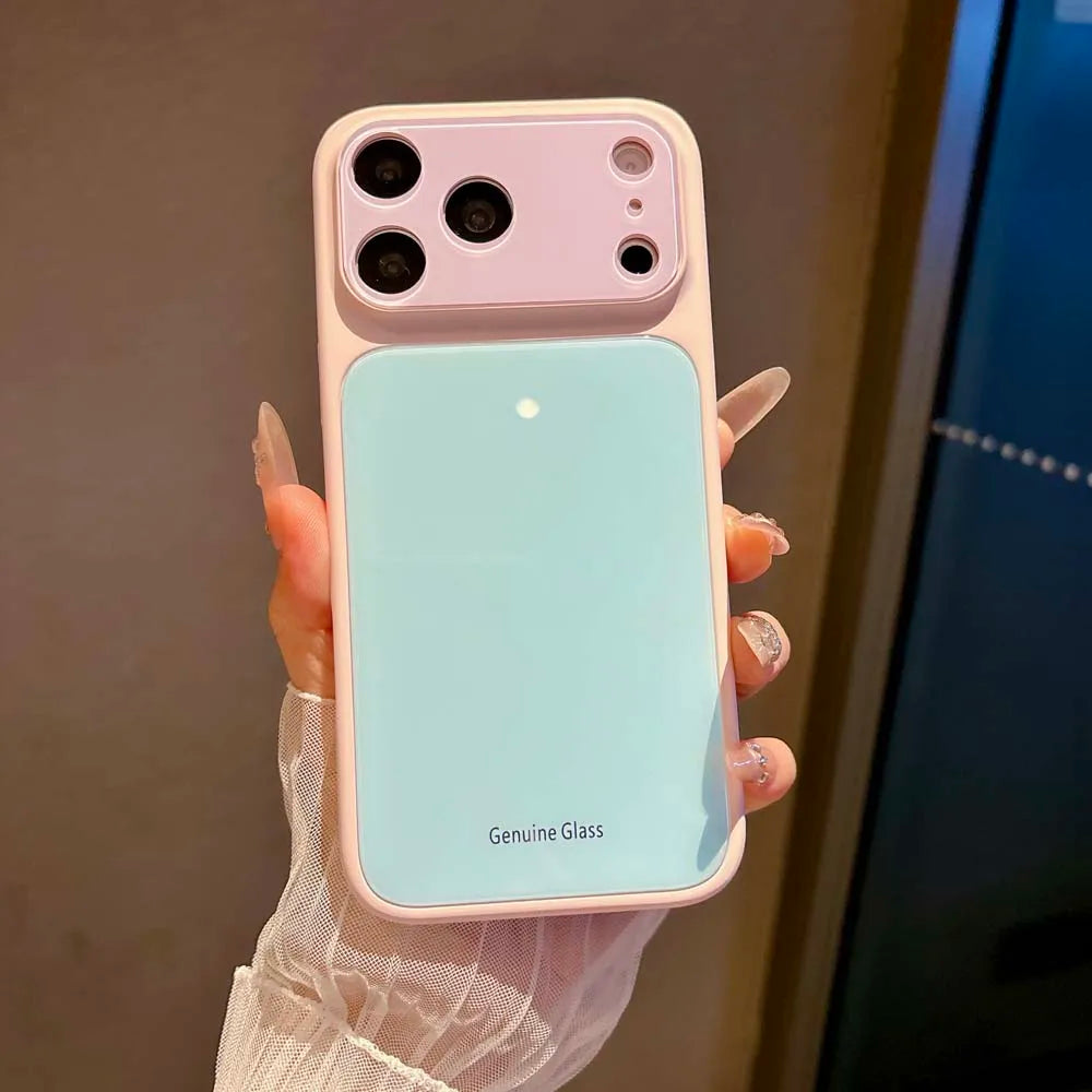 Q6 Luxury Contrast Color Tempered Glass Hard Case for IPhone 17 16 15 14 Pro Max for Magsafe Wireless Charge Dopamine Cover